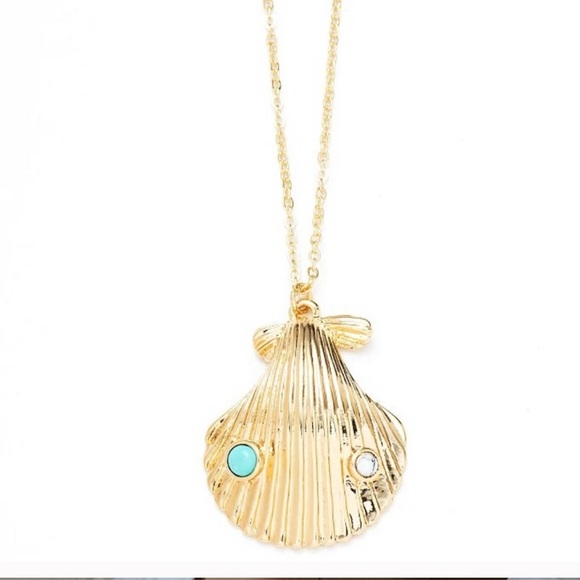 18k Gold Plated Shell Long Necklace With Stones - Picture 10 of 10